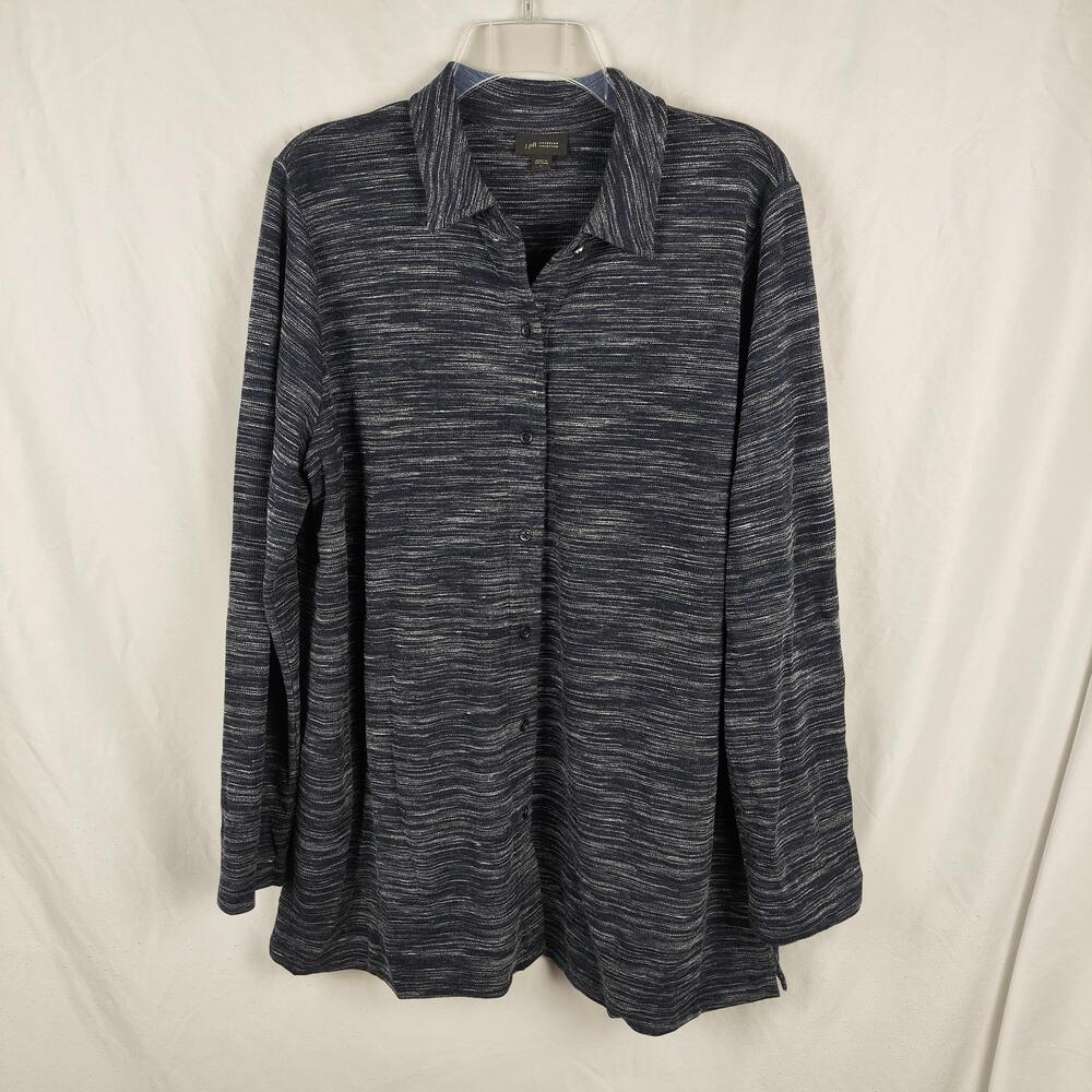 J Jill Wearever Shirt Womens Large Blue Striped Button Front Tunic Long Sleeve